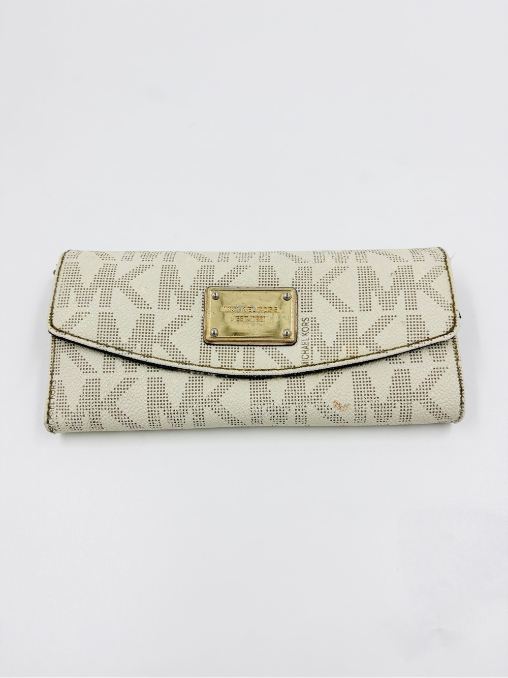 Michael Kors MK Leather Monogram Long Wallet Vanilla